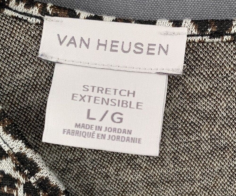 Van Heusen Stretch Knit Top Sz L Brown Neutral Leopard Cheetah Y2K Office Casual - Picture 2 of 14